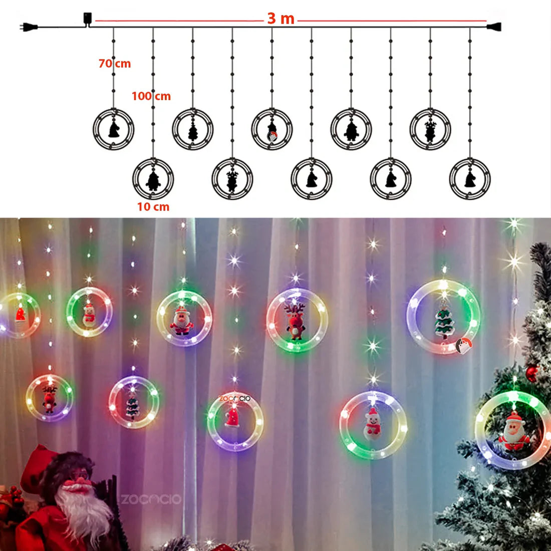 "MagicLed" cortina con Aros Figuras Navideñas (3 Metros)