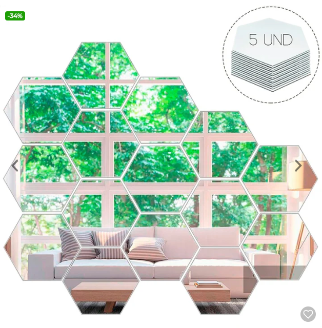 Espejo Hexagonal "ReflejaTuEstilo - 12 UNIDADES