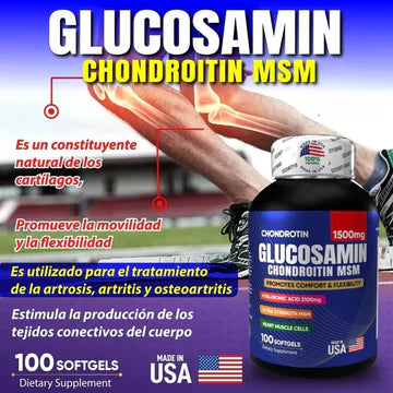 GLUCOSAMINA + CONDROITINA ULTRA FUERTE | Frasco x 100 Cápsulas | 1.500 mg