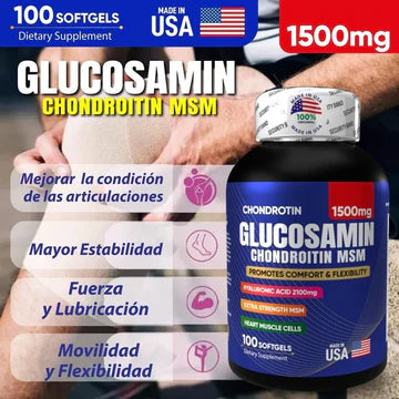 GLUCOSAMINA + CONDROITINA ULTRA FUERTE | Frasco x 100 Cápsulas | 1.500 mg