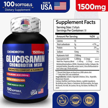 GLUCOSAMINA + CONDROITINA ULTRA FUERTE | Frasco x 100 Cápsulas | 1.500 mg