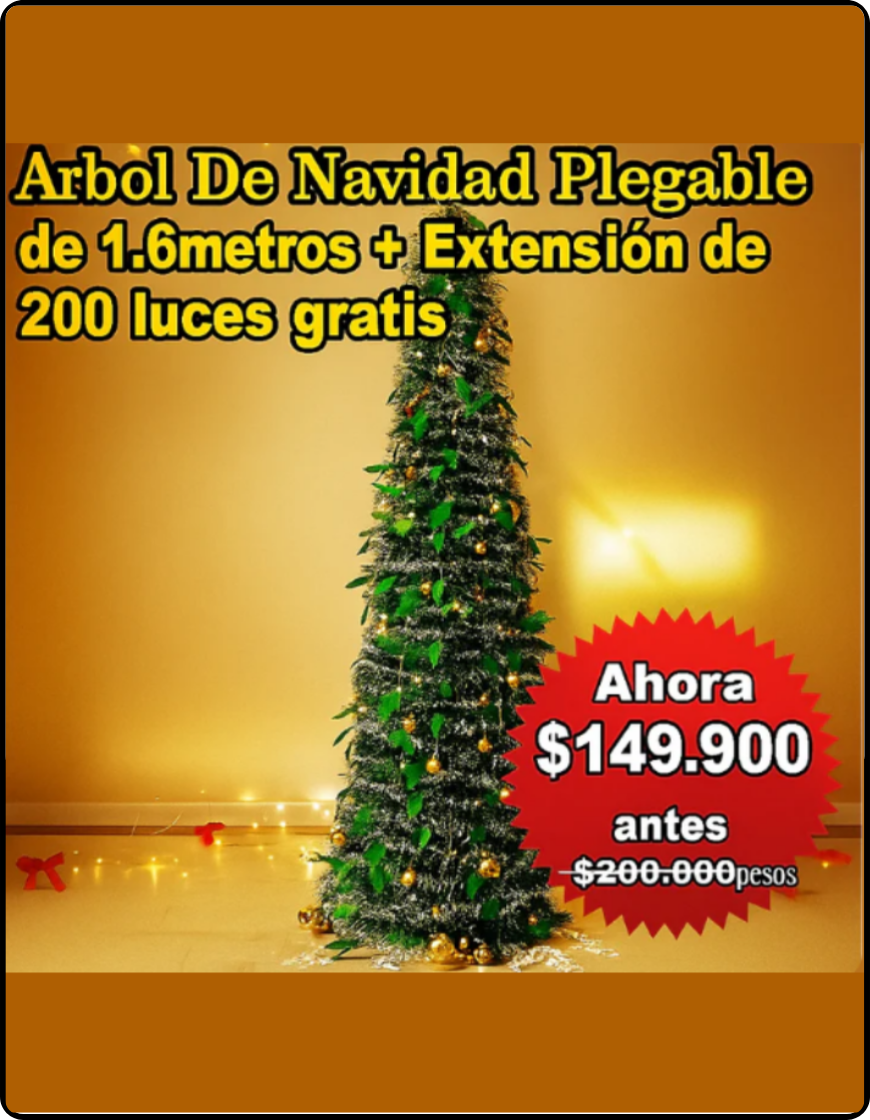 Arbol De Navidad Verdeb Plegable Luces + Extensión de luces Gratis